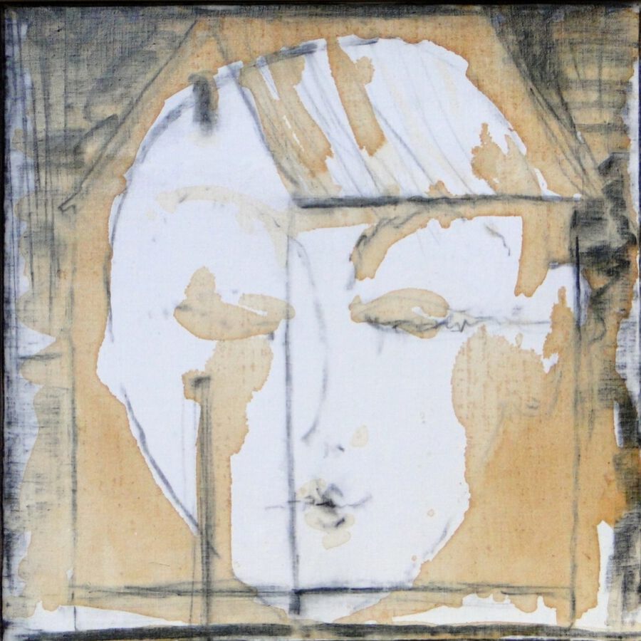 Martin Paulus, Kopf im Haus, 2021, 51 x51 cm, Mixed Media